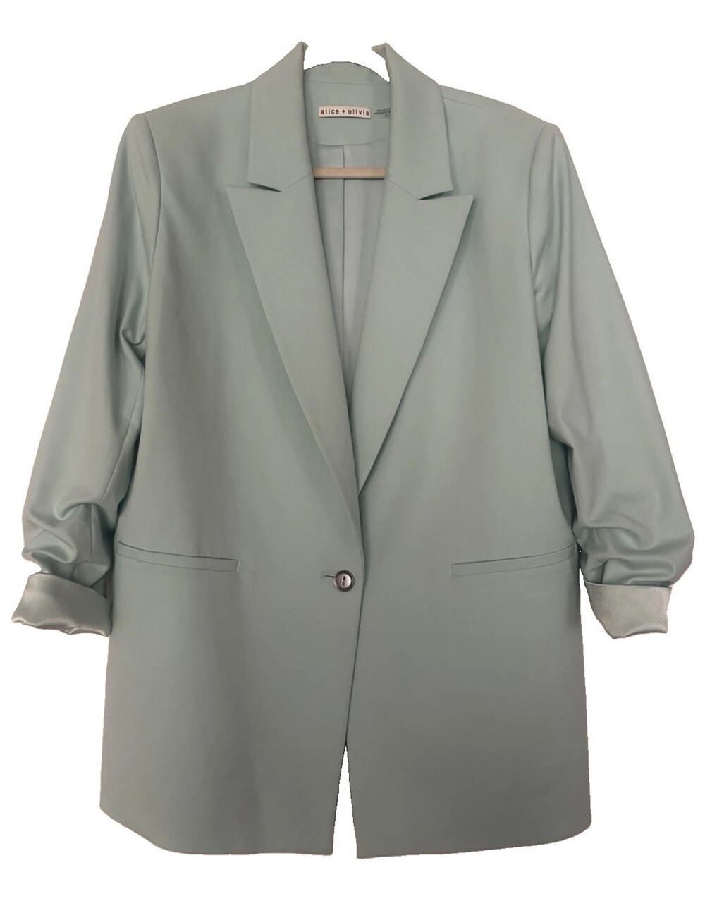 Alice + Olivia Women’s Green Long Blazer Jacket Lined Pockets 3/4 Sleeve L/G